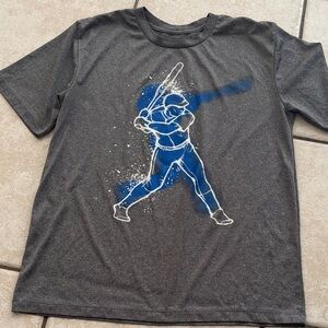 tek gear Gray Short Sleeve Tee with Blue Baseball Graphic